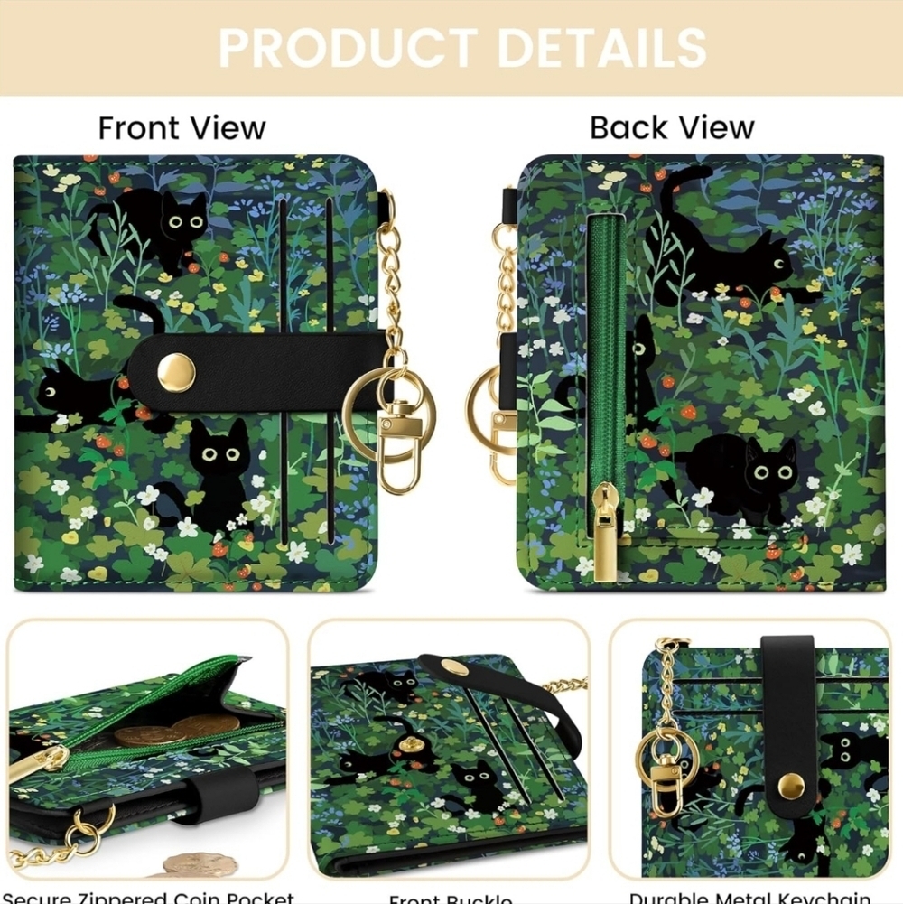 Floral Black Cat Wallet Case